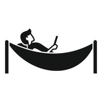 Man relaxing in hammock with tablet, enjoying leisure time vector