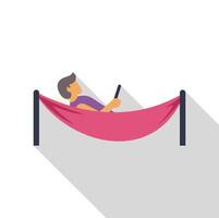 Man relaxing in hammock using smartphone, enjoying leisure time vector