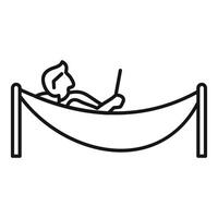 Freelancer working remotely from hammock with laptop vector