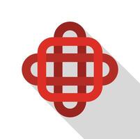 Red celtic knot forming abstract cross shape with long shadow vector