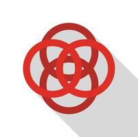 Red rings intertwining creating visual harmony and elegance with long shadow vector