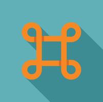Orange knotted abstract symbol creating square shape with long shadow vector