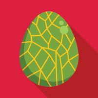 Green cracked dinosaur egg on red background with long shadow vector