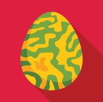 Decorated easter egg showing green and yellow wavy stripes on red background vector