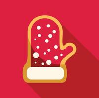 Christmas cookie representing winter mitten with snowflakes on red background vector