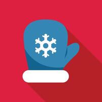 Blue winter mitten with snowflake on red background vector