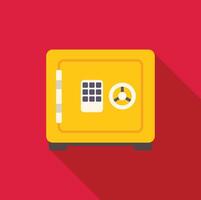 Yellow strongbox protecting savings and valuables with combination lock and handle on red background vector