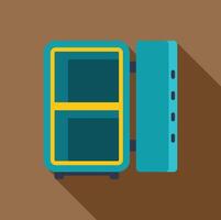 Empty two door refrigerator with open door displaying interior compartments vector