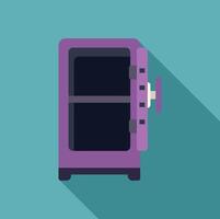 Open empty purple safe deposit box with combination lock wheel and shelves vector