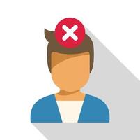 Dismissing wrong idea, businessman thinking negative, rejecting plan with cross mark above head vector