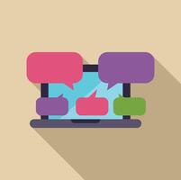 Laptop showing multiple speech bubbles representing online communication vector