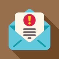 Warning notification alert in email message envelope representing urgent communication vector