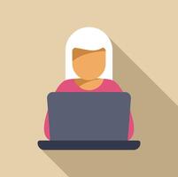 Woman working with laptop computer flat design illustration with long shadow vector