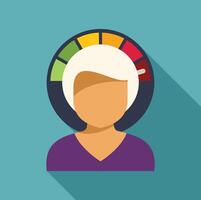 Employee performance evaluation showing maximum result with colorful meter gauge symbol above head vector