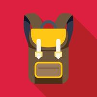 Brown and yellow backpack representing hiking and traveling on red background vector