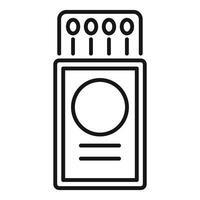 Matchbox with matches sticking out and round label displaying minimalist design vector