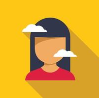 Woman with clouds around her head symbolizing dreaming and imagination vector
