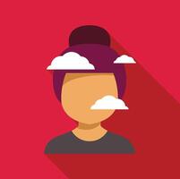 Woman with clouds covering face symbolizing dreaming and imagination vector