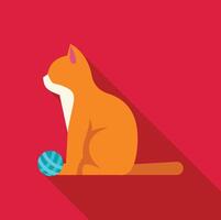 Playful orange cat relaxing and playing with a ball of yarn vector
