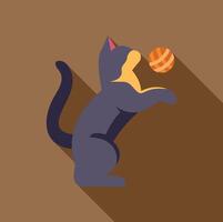 Playful cat catching a ball, flat design with long shadow vector