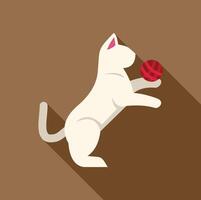 White cat playing with red ball of yarn, flat design with long shadow vector