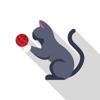Grey cat playing with red yarn ball in flat design style with long shadow vector