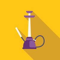 Purple hookah with long stem and hose on yellow background vector