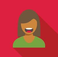 Young woman expressing happiness with open mouth and long shadow on red background vector