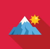 Snowy mountain peak shining under the summer sun, flat design icon with long shadow vector
