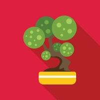 Bonsai tree growing in yellow pot on red background vector