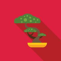 Bonsai tree growing in a yellow pot on red background vector