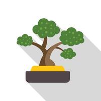Bonsai tree growing in a small pot with long shadow vector