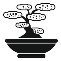 Bonsai tree growing in a shallow pot, minimalist japanese style icon vector