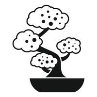 Bonsai tree growing in a shallow pot, simple black and white icon vector