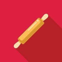 Wooden rolling pin lying on red background, baking tools for delicious pastries vector