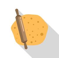 Rolling pin lying on dough, baking tools and ingredients vector