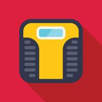 Yellow bathroom scale displaying weight on red background vector
