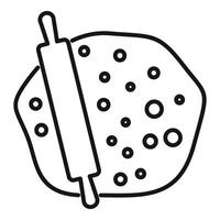 Rolling pin flattening dough with holes for bakery products vector