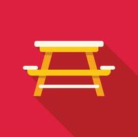 Yellow picnic table casting long shadow on red background vector