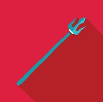 Poseidon trident with long handle casting shadow on red background vector