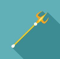 Golden trident with long shadow on turquoise background vector
