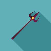 Magic trident with three prongs and a gem is casting a shadow on a turquoise background vector