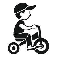 Boy riding tricycle wearing cap in simple black and white style vector