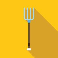 Pitchfork with long handle on yellow background, farming and gardening tool vector