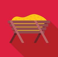 Wooden manger filled with hay on red background for christmas scene vector