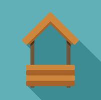 Wooden manger representing christmas nativity scene with long shadow on turquoise background vector