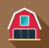 Red barn with closed doors and window, farm building icon in flat design vector