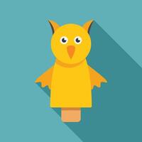 Yellow owl hand puppet with long shadow on turquoise background vector