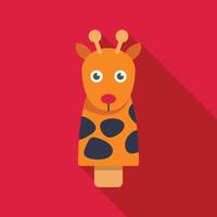 Cute giraffe hand puppet on red background with long shadow vector