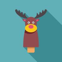 Christmas reindeer hand puppet with long shadow on turquoise background vector